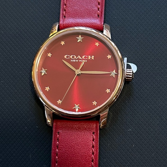 Coach Grand Watch With 36mm Burgundy Red Face With Burgundy Leather Band - Picture 1 of 5